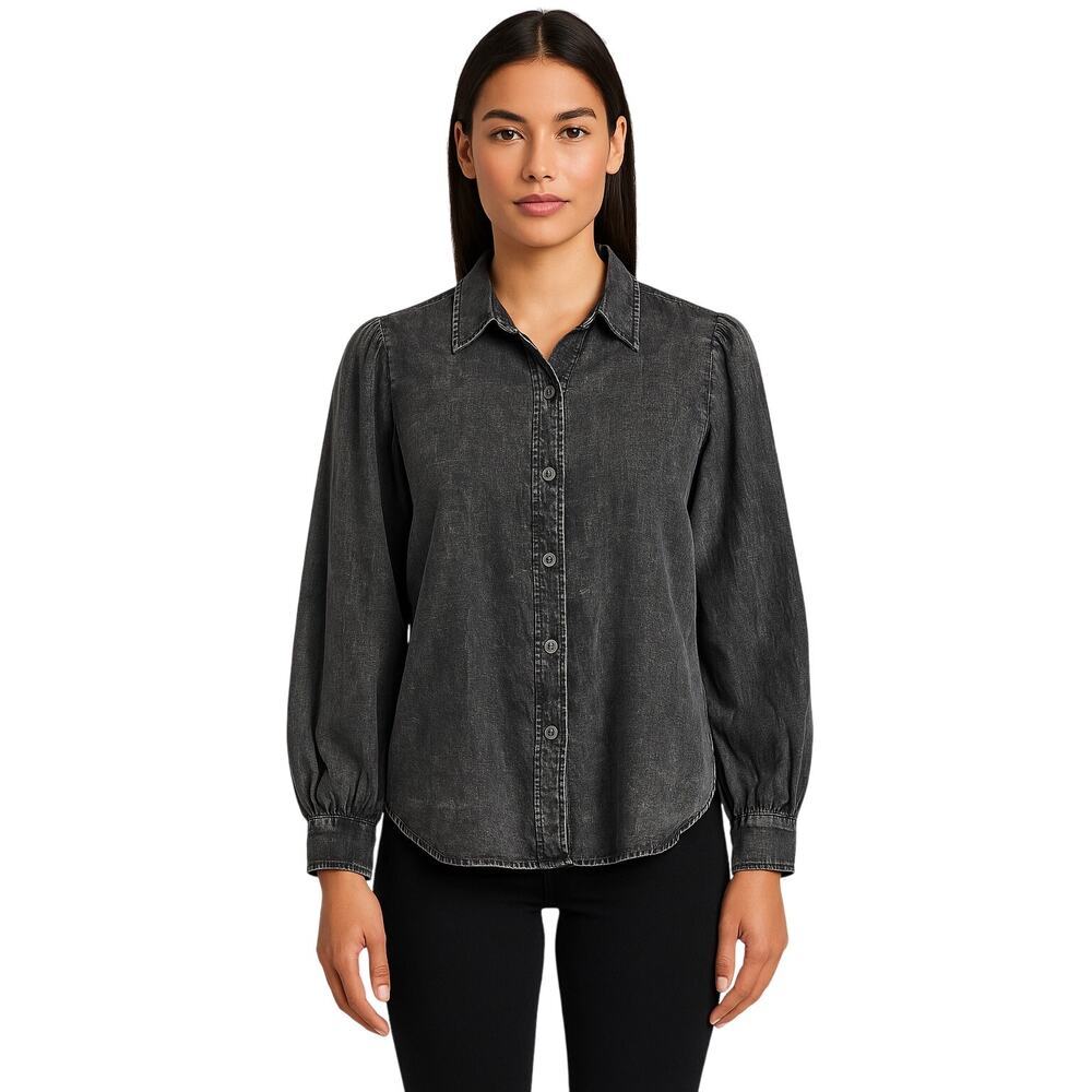 RAILS Angelica Button-Up Shirt Black Acid Wash Size Large